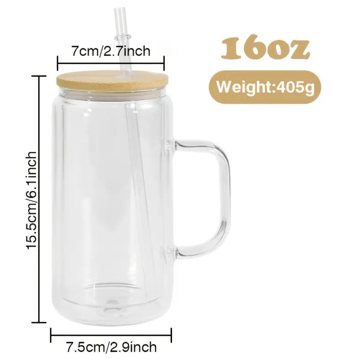 Make Your Own GLITTER Cup 16oz Glass Tumbler w/ Handle - Read Description (Copy)
